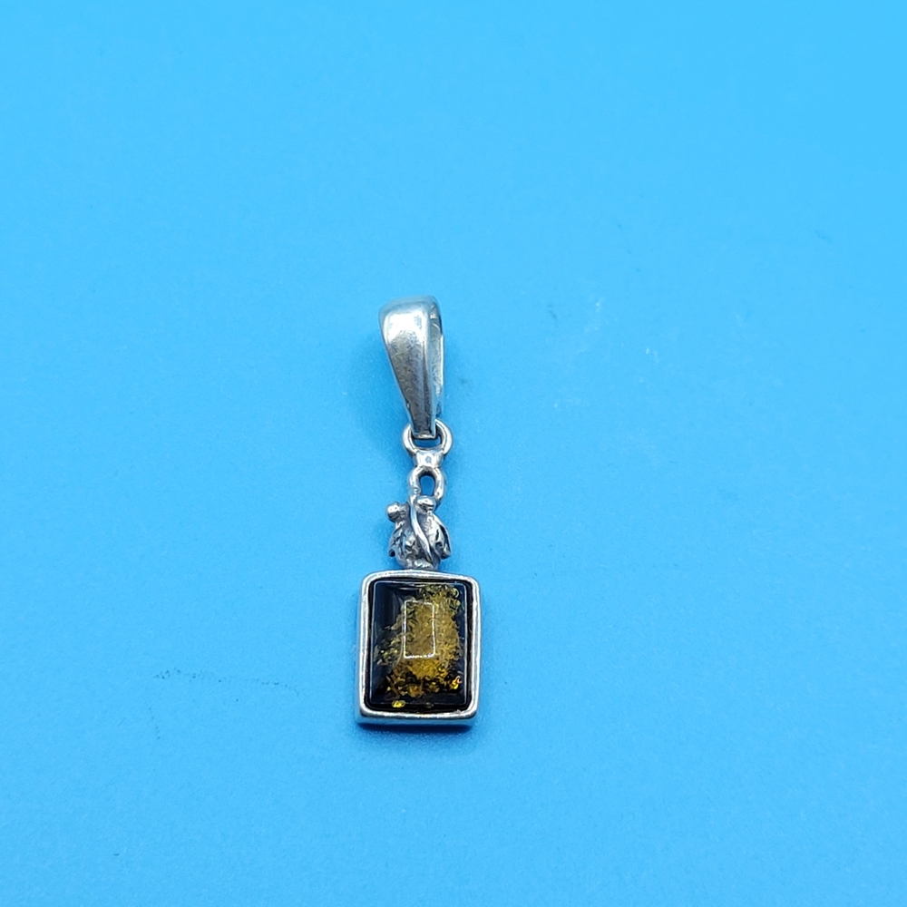 Sterling Silver Small Amber Rectangle Necklace Pe… - image 5